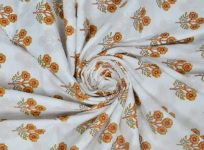 Indian 5 Yard Cotton Fabric Hand Block Print Running Loose Sewing Craft Material - Image 1 of 3