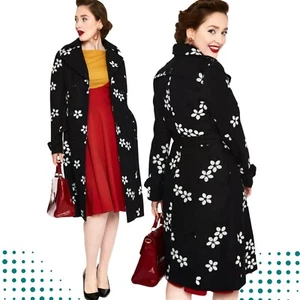 Women Retro Floral Flocked Double Breasted Coat Vintage Style Fashion - Picture 1 of 5