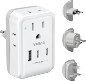 European Travel Plug Adapter Kit, Adapter for Europe Plug with 3 USB Ports (2 US - Picture 1 of 6