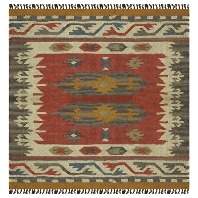 4x4 Ft Red Carpet Traditional Southwest Kilim Boho Décor Rug Handwoven Kilim - Image 1 of 4