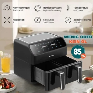 10L Heißluftfritteuse doppelkammer LED Display 10 Programme Airfryer 2000W - Bild 1 von 13