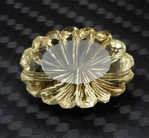 43.45 Ct Natural Certified Oval Concave Carving Lemon Topaz Loose Gemstone d595 - Picture 1 of 9