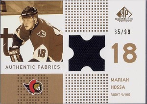 MIRIAN HOSSA 2002-03 SP Game Used GOLD Authentic Fabrics JERSEY Card Ser #d /99 
