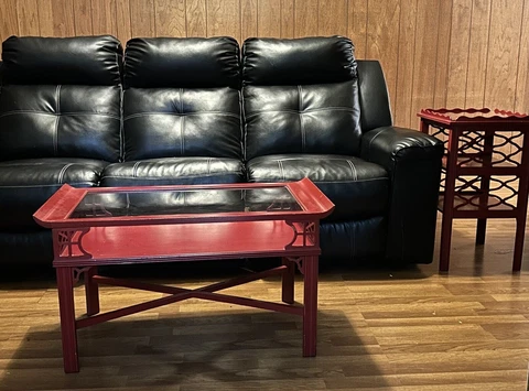 Vintage Sligh Furniture RED Coffee Table & End Table Set w/Glass Top Cover