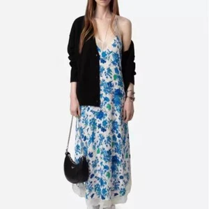 Z&V Purple flower Print Sling dress French romance - Picture 1 of 15