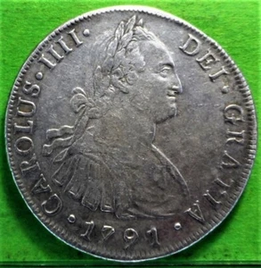 CARLOS IV, 8 Reales, 1791, LIMA -IJ, A.C.-906, Ag - Picture 1 of 2