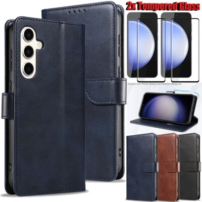 For Samsung Galaxy S23 FE 5G Case Leather Card Wallet Cover + Screen Protector - Image 1 of 4