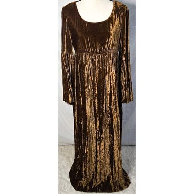 Maxi Vestido Vintage Terciopelo Años 90 Y2K Pequeño Marrón Mangas Campana Babydoll Capricho Foto 1 de 3
