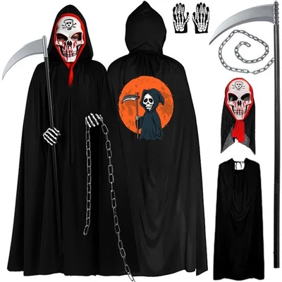 Giggleye Sensenmann Kostüm Set Umhang Maske Handschuhe Eiskette Zubehör Hallo...