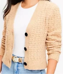 Loft Velvet Button Textured V-Neck Cardigan Warm Sand Size XL MSRP $80 NWT - Picture 1 of 10
