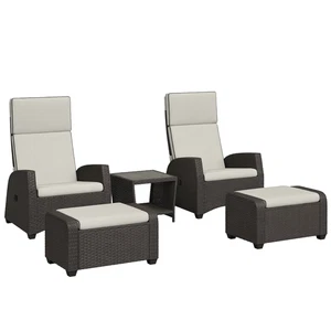 Outsunny 5 PCs Rattan Garden Furniture Set with Reclining Chairs, Brown - Picture 1 of 11
