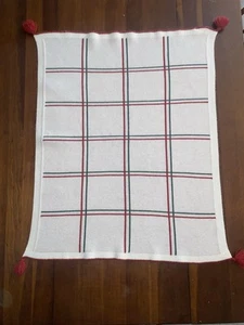 Pottery Barn Kids Sweater Grid Knit Baby Stroller Blanket Red And White Tassels - Picture 1 of 8