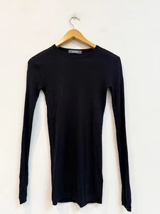 Designer Jac + Jack Size S Black Cashmere Silk Blend Rib Jersey Women's Top - Picture 1 of 4