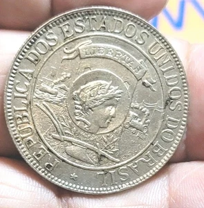 Brazil 1900 1000 Reis, Discovery Anv., Rare High Grade, Sharp Detail. - Picture 1 of 4