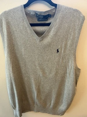 Polo by Ralph Lauren Men's Classic Grey Sweater Vest Size XL: 100% Cotton - Изображение 1 из 4