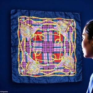 Vintage Korean Air Schal Blau Gold Lila Rot Türkis etc leuchtende Farben - Bild 1 von 8