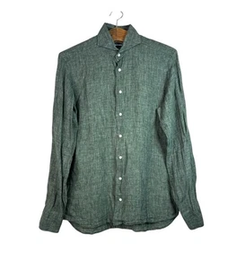 Suitsupply Mens Green Linen Button Down Shirt Long Sleeve Size 15 Preppy Classic - Picture 1 of 12