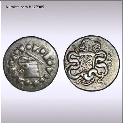 Ancient Greek Pergamon Silver Tetradrachm c133-67BC Cistophoric Serpent Coin VF - Image 1 of 4