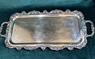 Ole English Poole Butler Floral Etched Serving Tray 24” By 10.5  Silver Plated - Image 1 of 4