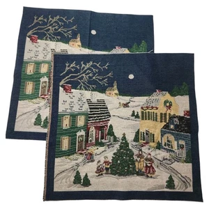 Vintage Christmas Winter Down Town Christmas Tree Tapestry Fabric Pillow Panels - Picture 1 of 6