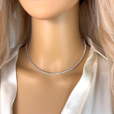 Collar tenis diamante redondo de oro blanco de 14 quilates de 10 quilates creado en laboratorio 18" para mujer 2 mm Foto 1 de 4