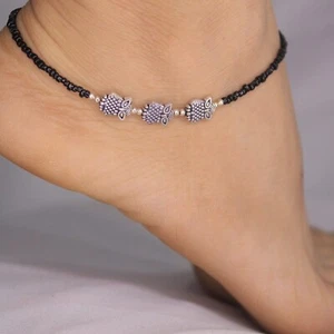 Indian German Silver Anklet Ethnic Wear Single One Leg Anklet Bollywood Fashion - Picture 1 of 2