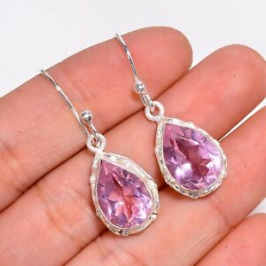 Pink Amethyst Gemstone 925 Sterling Silver Drop/Dangle Ethnic Earrings For Girls