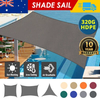 Sun Shade Sail Waterproof 98% UV Block 320 GSM Rectangle Extra Heavy Duty Shade - image 1 of 4