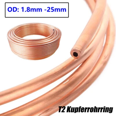T2 Kupferrohrring Weich Kupferrohr OD 1.8mm-25mm Wasser Heizung Gas Kupfer Rohr - Bild 1 von 4