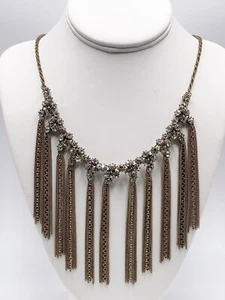 Necklace Gold Tone Fashion Multi Strand Multi Rhinestone Clear Cascading - Picture 1 of 11