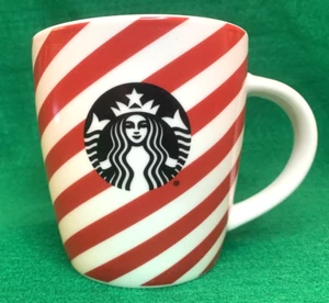 Starbucks 12 oz Red & White Candy Cane Stripe Coffee Mug Cup Christmas Logo EUC - Picture 1 of 12