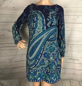 Old Navy Sheath Dress Small Blue Turquoise Floral Print Long Sleeve Retro Style - Picture 1 of 12