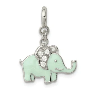 925 Argento Sterling Bambini Blu Smaltato W/Zirconia Cubica Ciondolo Elefante - Foto 1 di 3