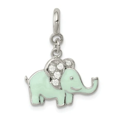 925 Argento Sterling Bambini Blu Smaltato W/Zirconia Cubica Ciondolo Elefante - Immagine 1 di 3