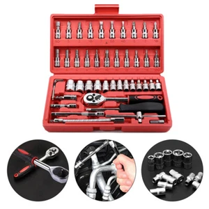 1/4" Drive Wrench Socket Set Auto Car Repair Combination Ratchet Hex Key Tool - Picture 1 of 19