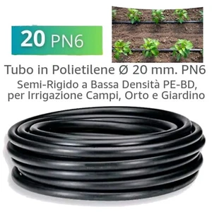 TUBO IRRIGAZIONE DA GIARDINO POLIETILENE 20mm PN6 50MT PER GIARDINAGGIO ORTO - Foto 1 di 1