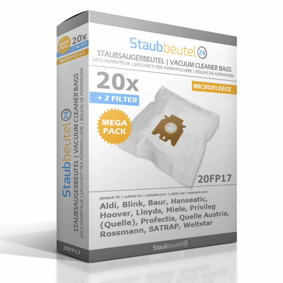 STAUBBEUTEL24 20 Sacs Aspirateur Pour HOOVER Telios Plus, TTE 1200 - 2600, TTE 2407