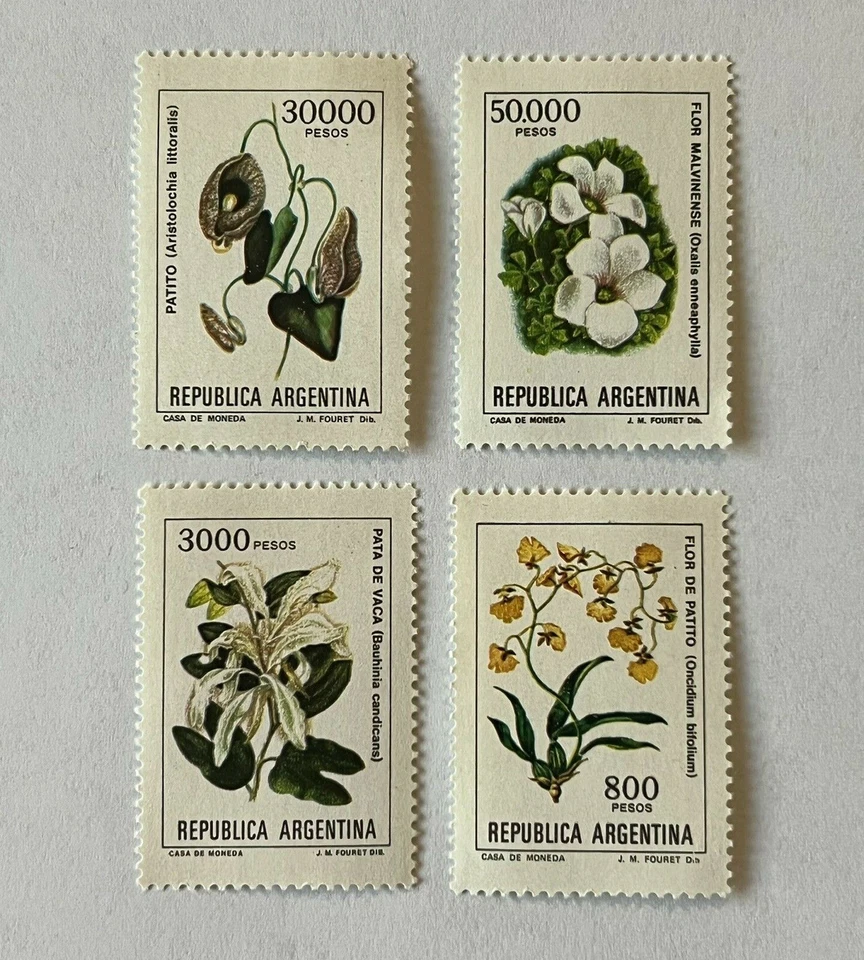 SELLOS DE FLORES ARGENTINA 1982 SIN USAR OG 800 - 50.000 PESOS Foto 1 de 2