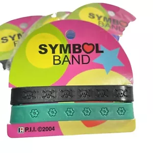 Lot 2 Silicone Wristband Bracelets FUN Symbols Black and Green u - Picture 1 of 1