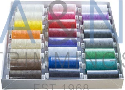 COATS MOON TKT120 BOX OF 24 REELS SPUN POLYESTER SEWING THREAD MIX STAND COLOURS - Image 1 of 4