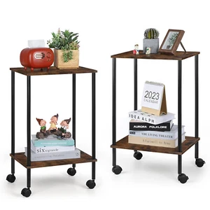 Set of 2 Bedside Tables for Small Spaces Nightstand with Wheels for Living Room - Picture 1 of 6