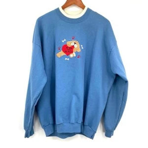 Vintage Sweatshirt Damen Übergröße 3x Hundeliebhaber Oma blau bestickt 80er 90er - Bild 1 von 10