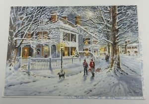 Christmas Greeting Card Winter Snow Home Lit Up at Night Jess Hager New Year - Picture 1 of 6