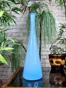 Vintage Mid Century Empoli Genie Bottle Cased Blue Art Glass Italy Decanter MCM - Picture 1 of 19