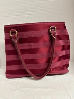 Tommy Hilfiger Cartera a Rayas Rojas Bolso de Mano Logo Doble Asa LIMPIO Foto 1 de 4