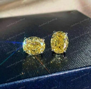 2 CT Oval Cut Yellow Citrine Women's Pretty Stud Earrings 14K White Gold Finish - Picture 1 of 8