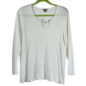 J. Jill Linen Blend Round Neck Top LP White Semi Sheer Long Sleeves Beachy NWT - Picture 1 of 6