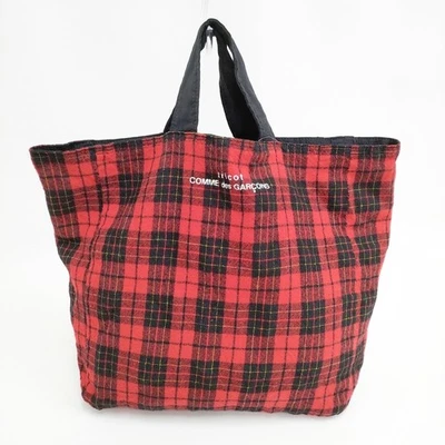 Bolsa tote tricot COMME des GARCONS lã xadrez tartan vermelha preta 5-1117T◎ - Imagem 1 de 4