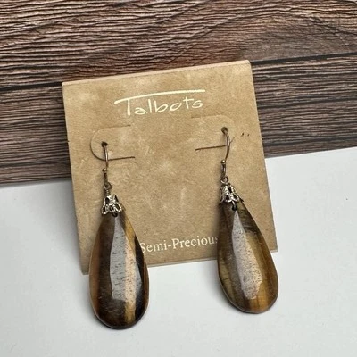 Pendientes perforados Talbots semipreciosos ojo de tigre piedra colgante tono dorado Foto 1 de 4