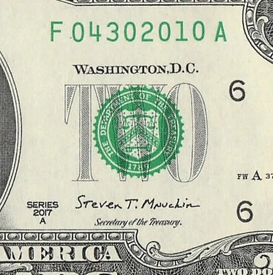 APRIL 30 2010 Birthday Date Note Fancy Serial Number Two Dollar Bill Crisp UNC - Image 1 of 4